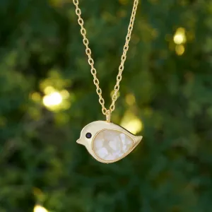 Gold Sterling Silver Mother of Pearl Birdie Necklace