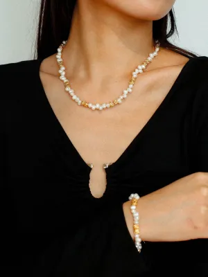 Golden Bean Staggered Pearl Necklace