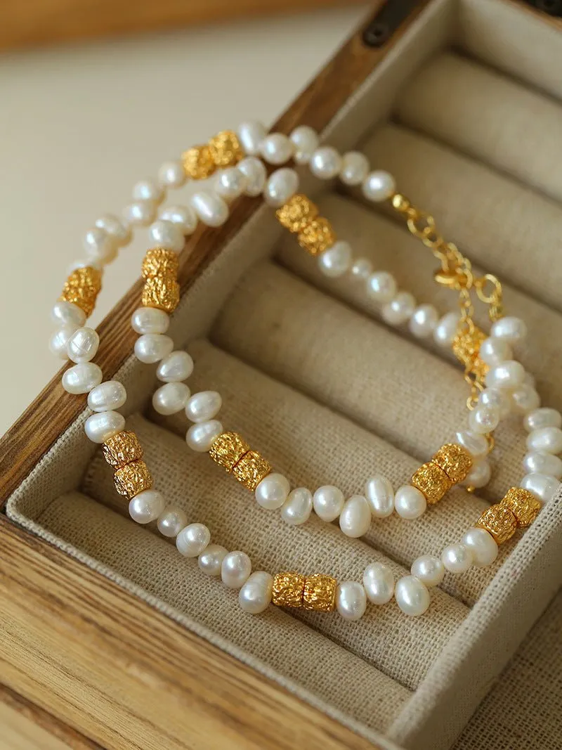 Golden Bean Staggered Pearl Necklace