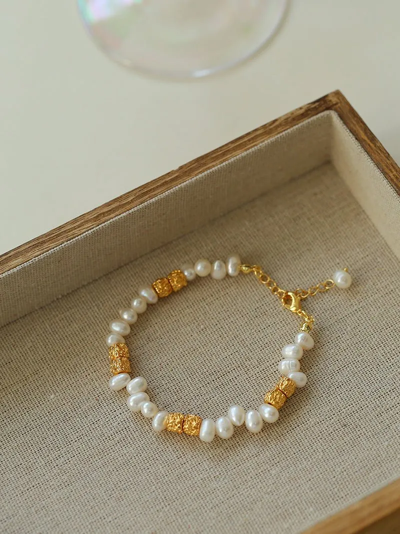 Golden Bean Staggered Pearl Necklace