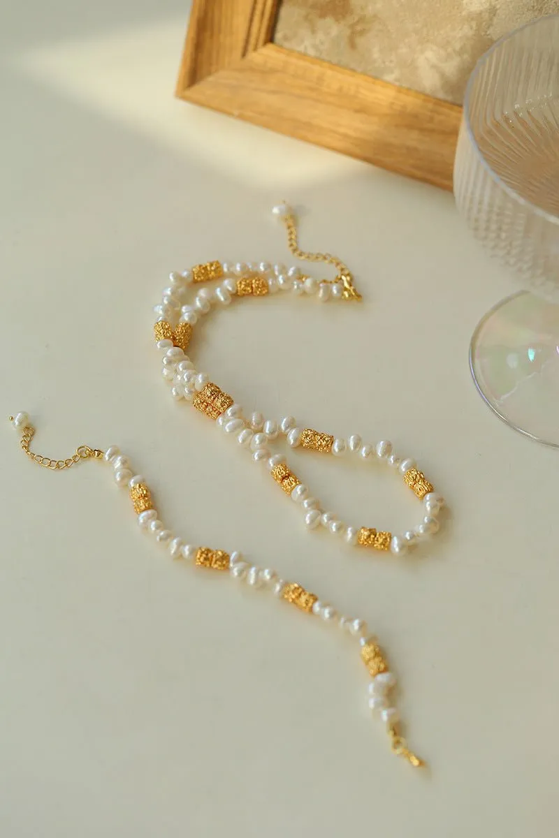 Golden Bean Staggered Pearl Necklace