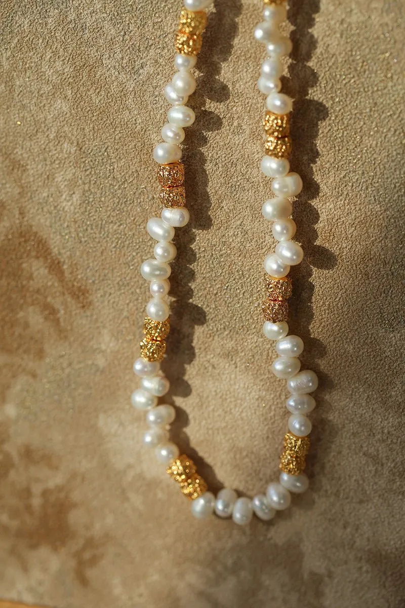 Golden Bean Staggered Pearl Necklace