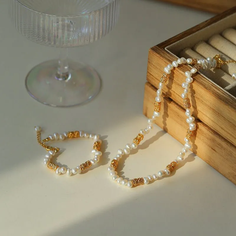 Golden Bean Staggered Pearl Necklace