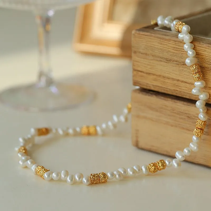 Golden Bean Staggered Pearl Necklace