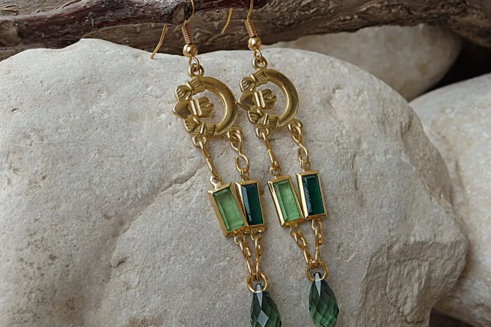 Green and gold earrings