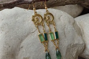 Green and gold earrings