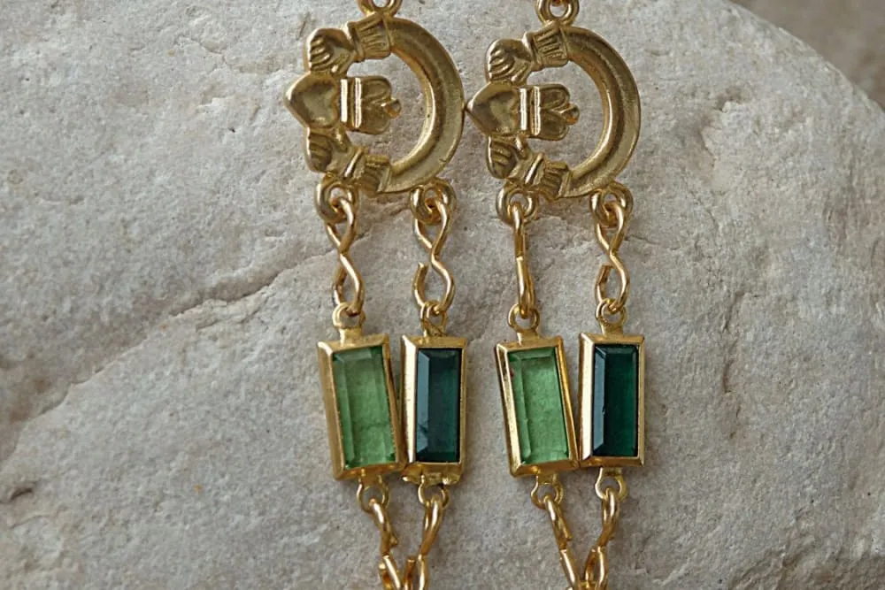 Green and gold earrings