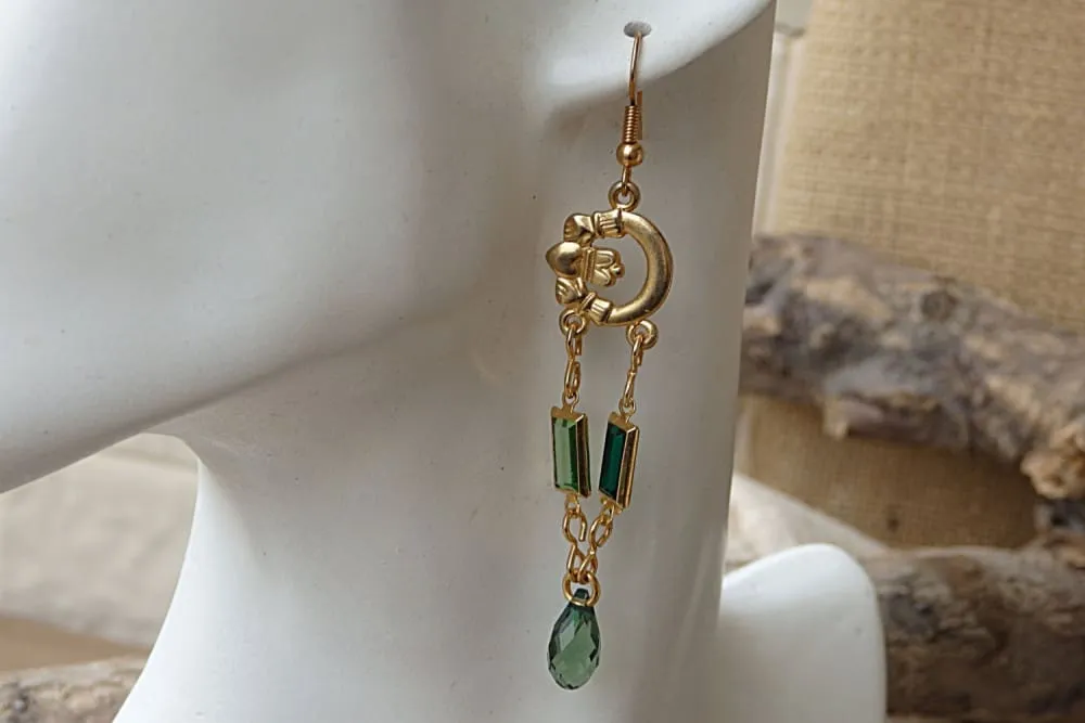 Green and gold earrings