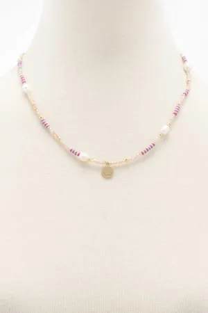 Happy Face Charm Pearl Beaded Necklace