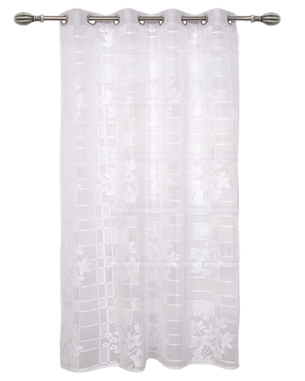 Heart Home Flower Print Home Décor Cotton Door Curtain with 8 Eyeletss, 7 Feet (White)-50HH01047