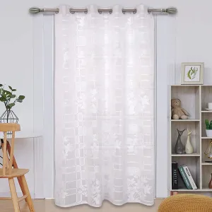 Heart Home Flower Print Home Décor Cotton Door Curtain with 8 Eyeletss, 7 Feet (White)-50HH01047