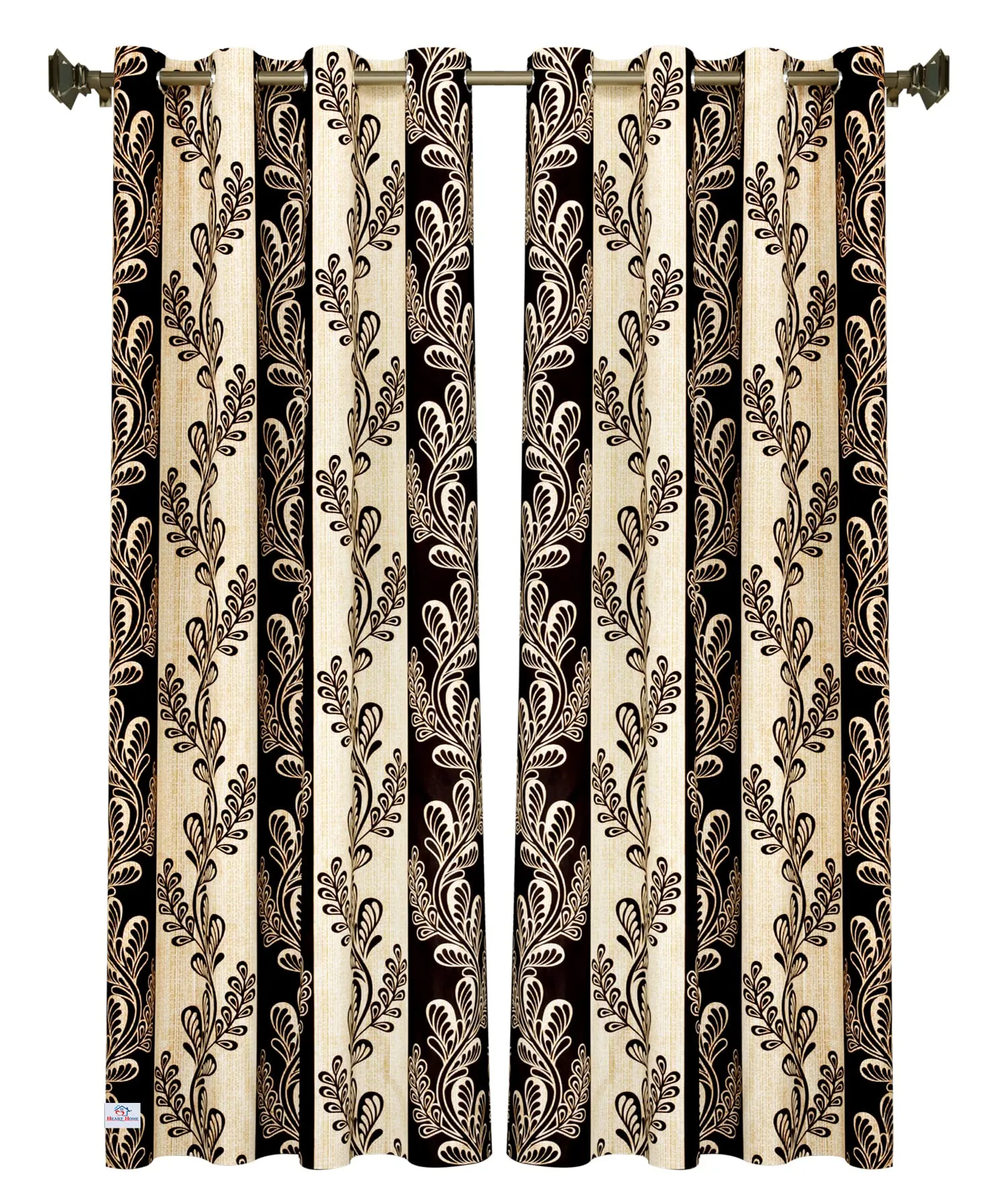 Heart Home Leaf Printed Home Décor Door Curtain with 8 Eyelet, 7 ft- Pack of 2 (Brown)-Hs43Hearth25600(Polyester_Brown)