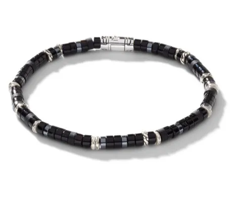 Heishi Silver Bracelet with Treated Black Onyx & Hematite Beads by John Hardy