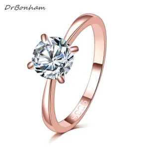 High quality 1.2ct rose gold color  large CZ Rhinestone rings Top Design 4 prong bridal wedding Ring for Women