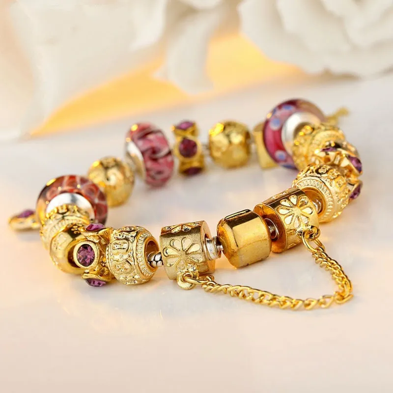 High Quality Gold Charm Bracelet for Women With Exquisite Murano Glass Beads DIY Birthday Gift