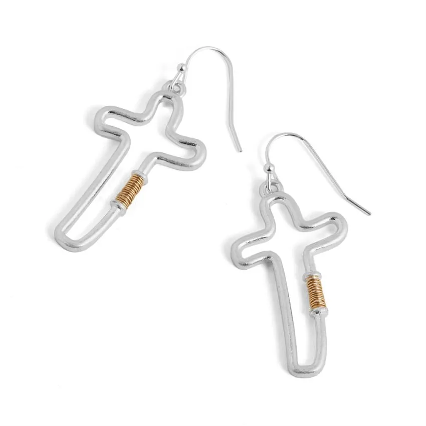 Hollow Cross w/ Wire Earrings- Silver