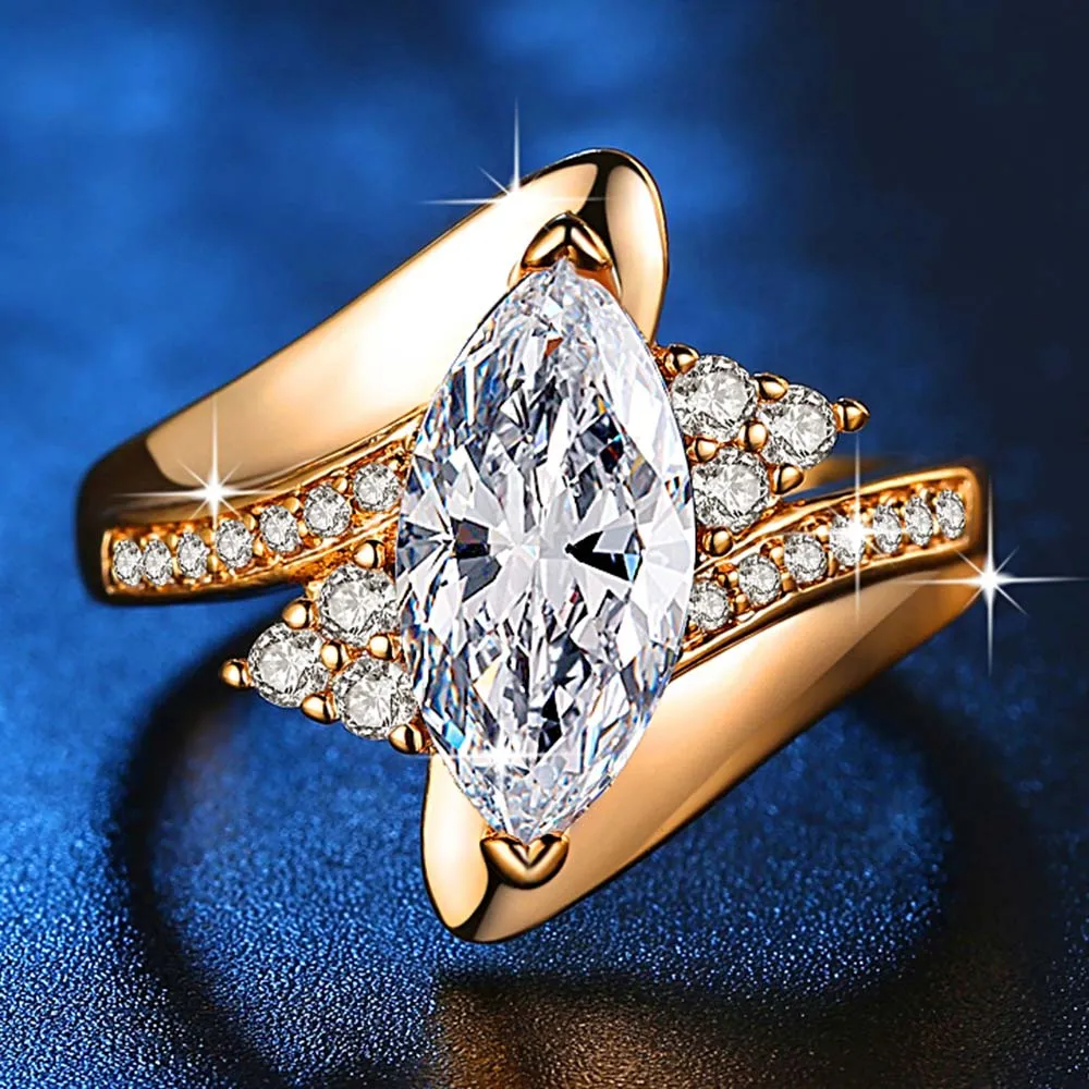 Hot sale New Design Luxury Big Oval CZ Ring Golden Color Wedding ring  Fine Jewelry for Women