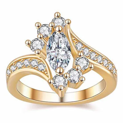 Hot sale New Design Luxury Big Oval CZ Ring Golden Color Wedding ring  Fine Jewelry for Women