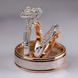 Huitan Gorgeous Women/Men Wedding Set Rings / Mosaic AAA CZ Two Engagement Rings