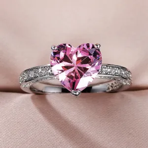 Huitan Luxury Solitaire Women Heart Engagement Rings AAA Pink Cubic Zirconia Proposal Rings For Girlfriend Anniversary Gift