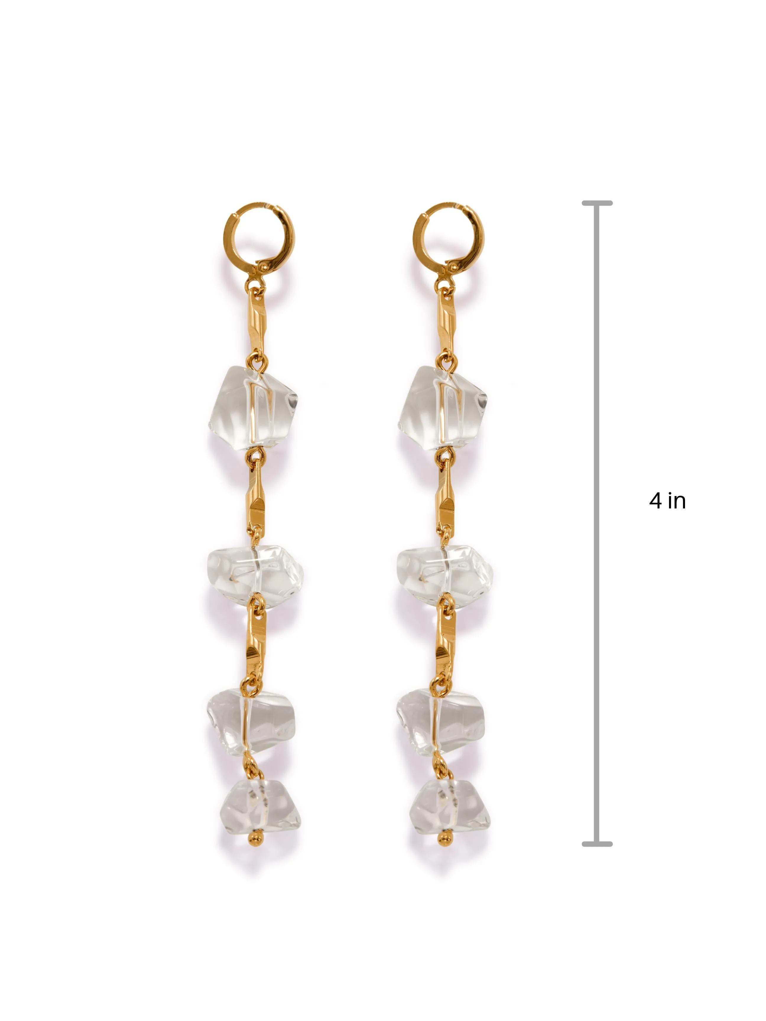 Ice Dangle Gold Leverback Earrings