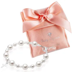 Infant Baby Baptism & Christening White Pearl Sterling silver Cross Charm Bracelet