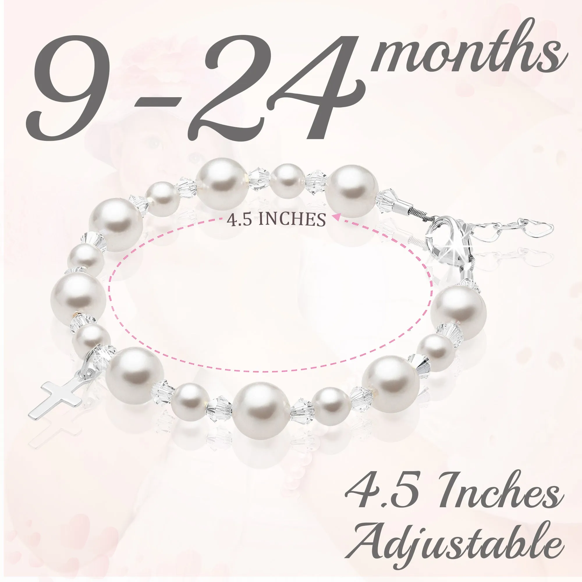 Infant Baby Baptism & Christening White Pearl Sterling silver Cross Charm Bracelet