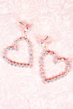 Iridescent Light Pink Crystal Heart Earrings