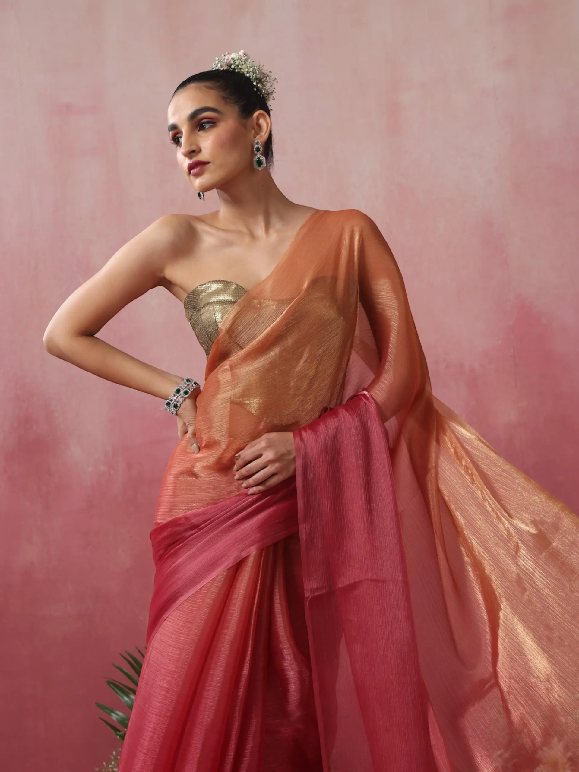 Jaisalmer Ombre Chiffon Saree with Pendants