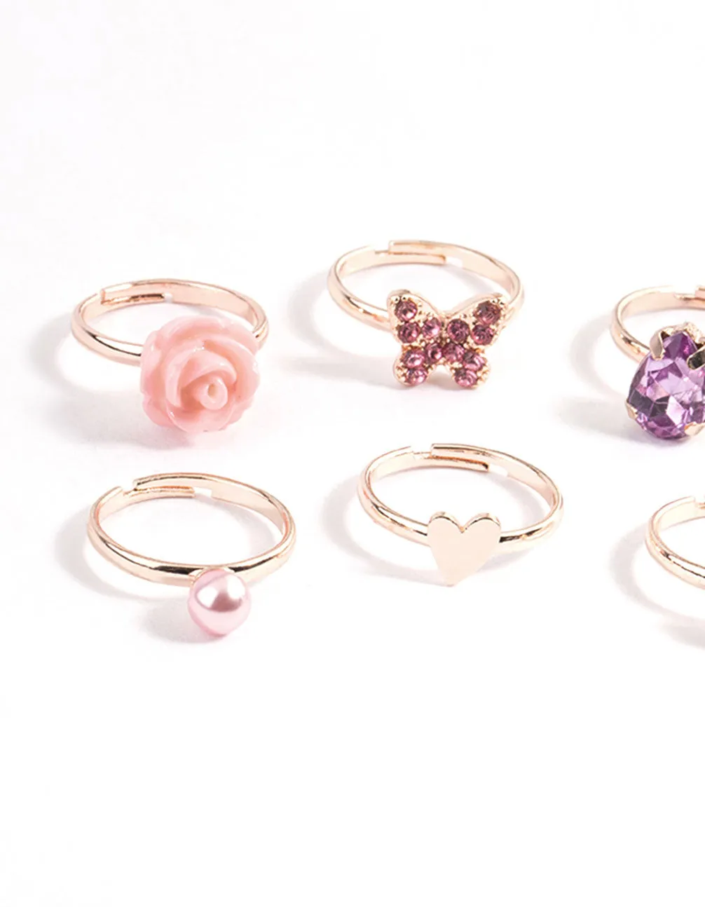 Kids Rose Gold Heart Diamante Pear Ring 6-Pack