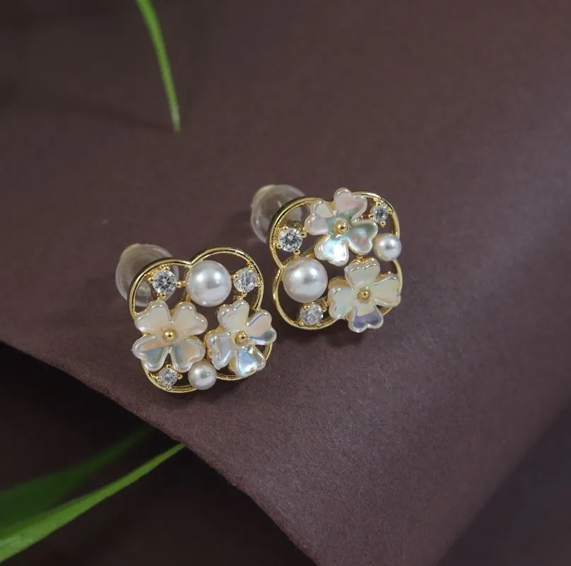 Korean Flower Peral & Stone  Earring - KRNER 5370