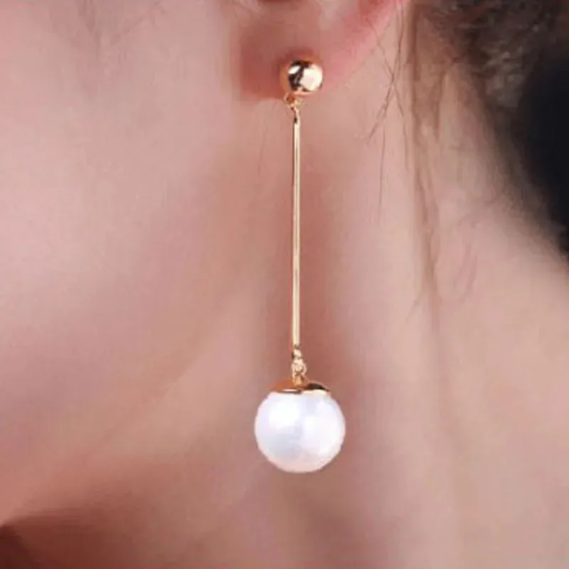 Korean Simulated Pearl Long Tassel Bar Drop Earrings For Women OL Style Sweet Dangle Brincos Party Jewelry Gift Wholesale EB478