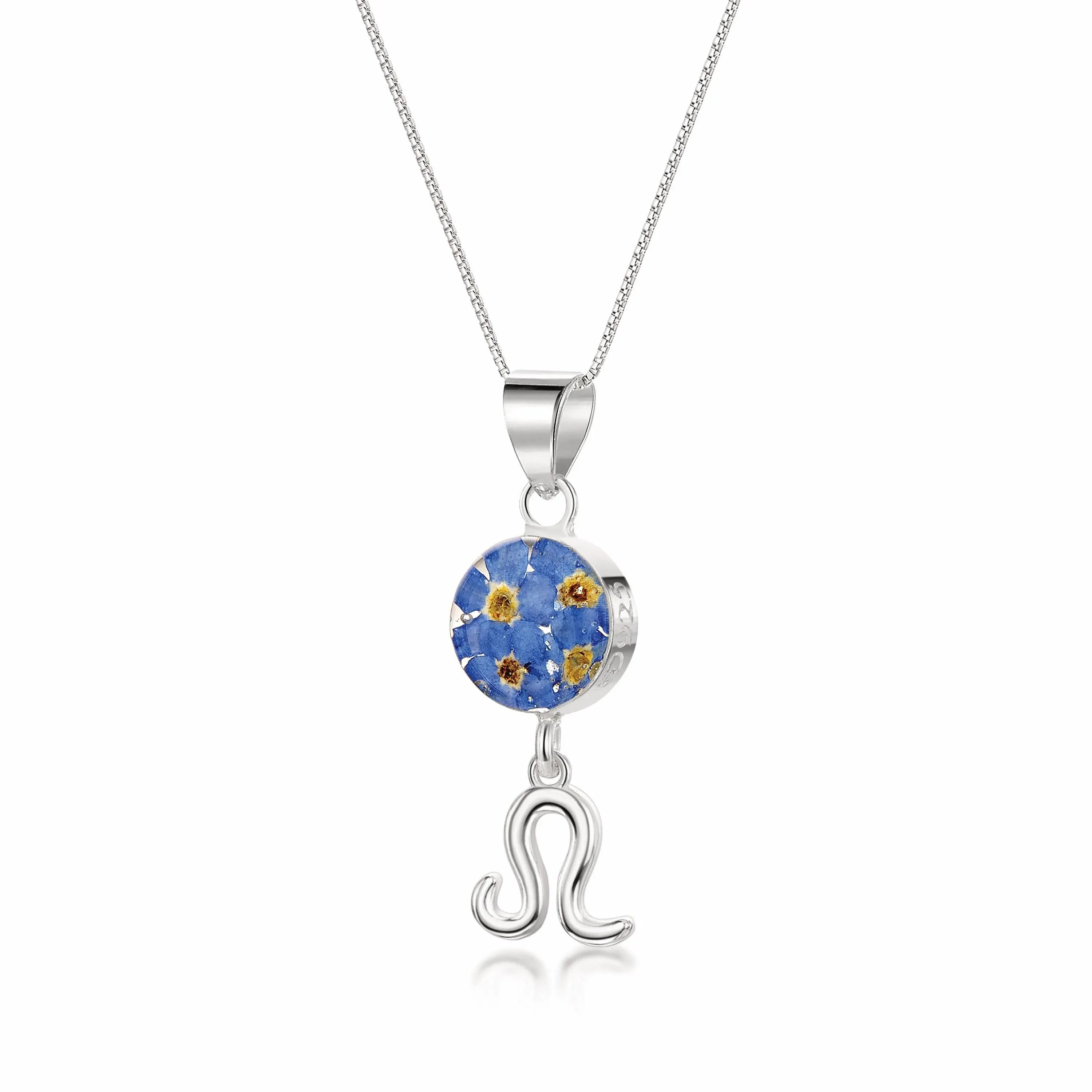 Leo Necklace - Sterling silver pendant with real flowers & a zodiac charm.   More Options...