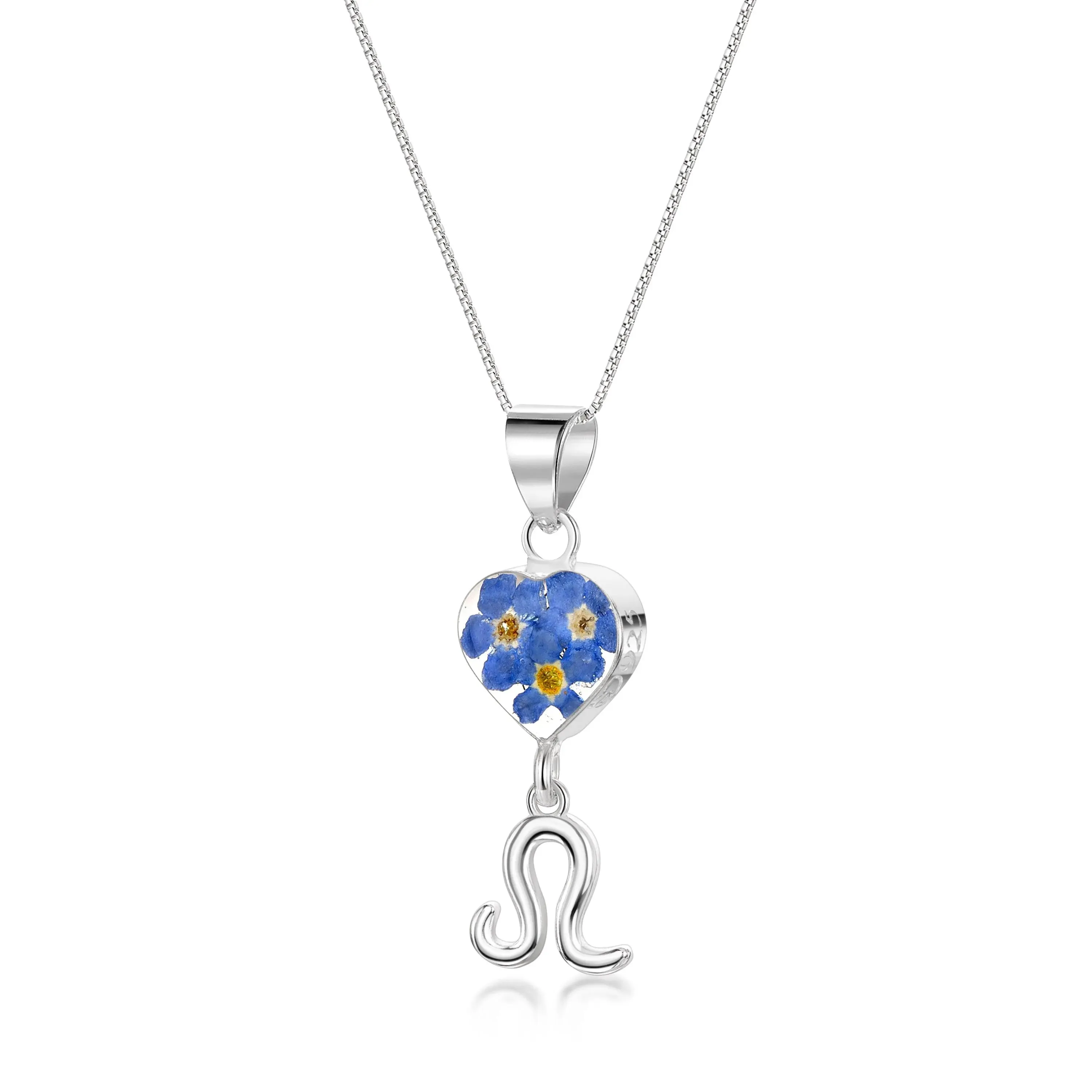 Leo Necklace - Sterling silver pendant with real flowers & a zodiac charm.   More Options...