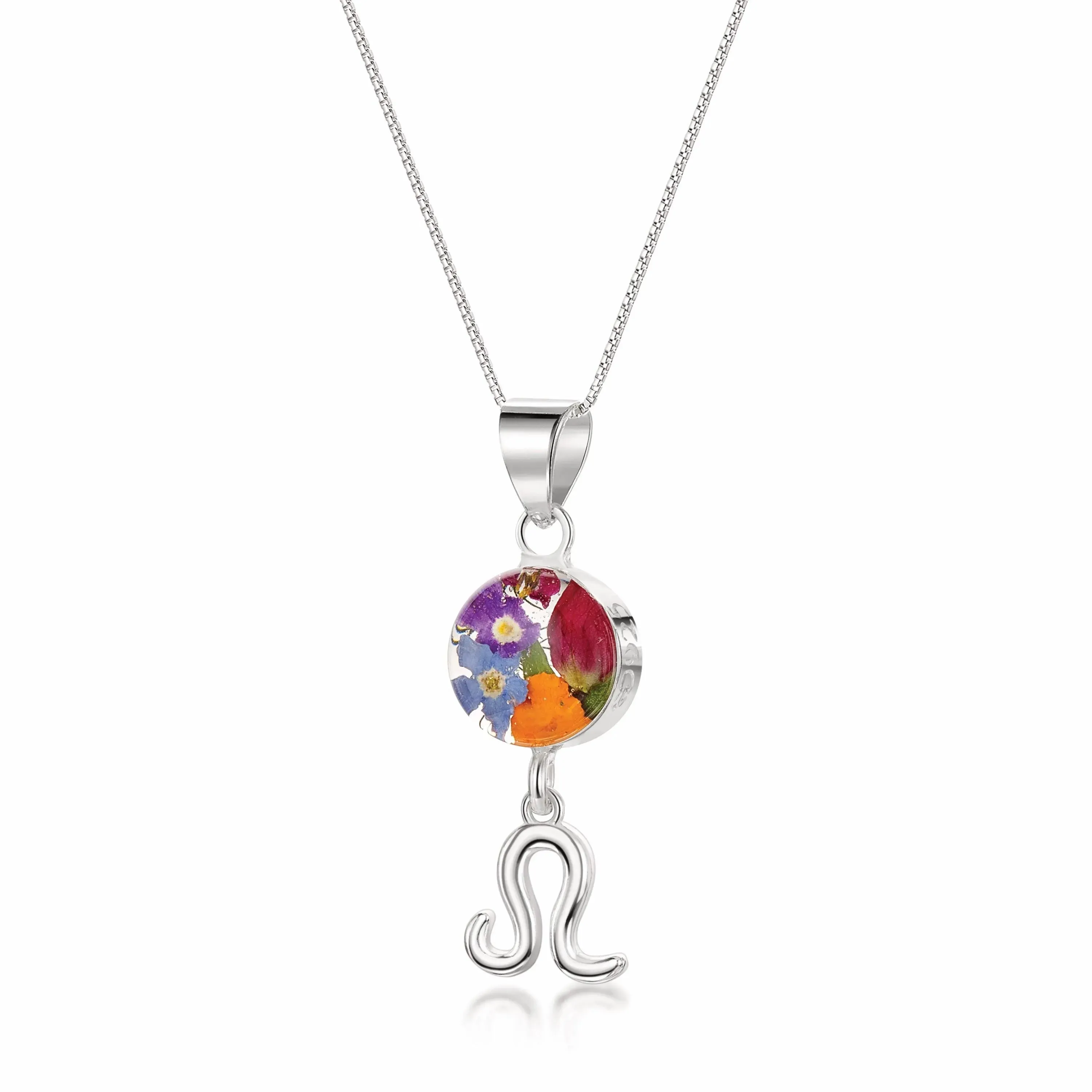 Leo Necklace - Sterling silver pendant with real flowers & a zodiac charm.   More Options...