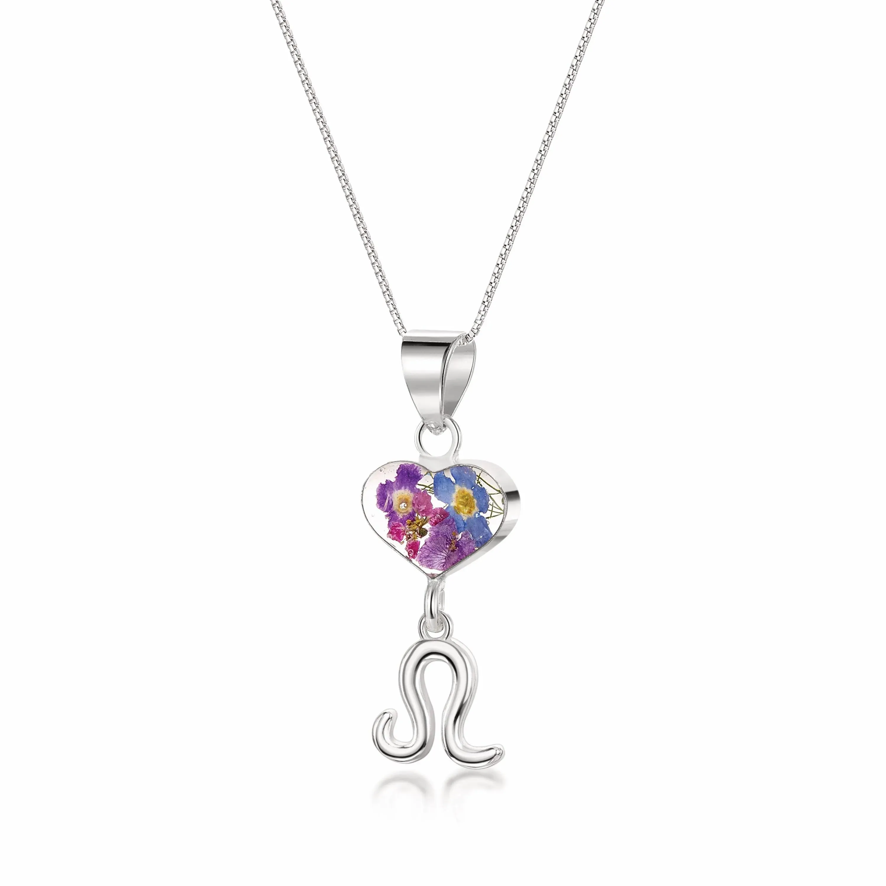 Leo Necklace - Sterling silver pendant with real flowers & a zodiac charm.   More Options...