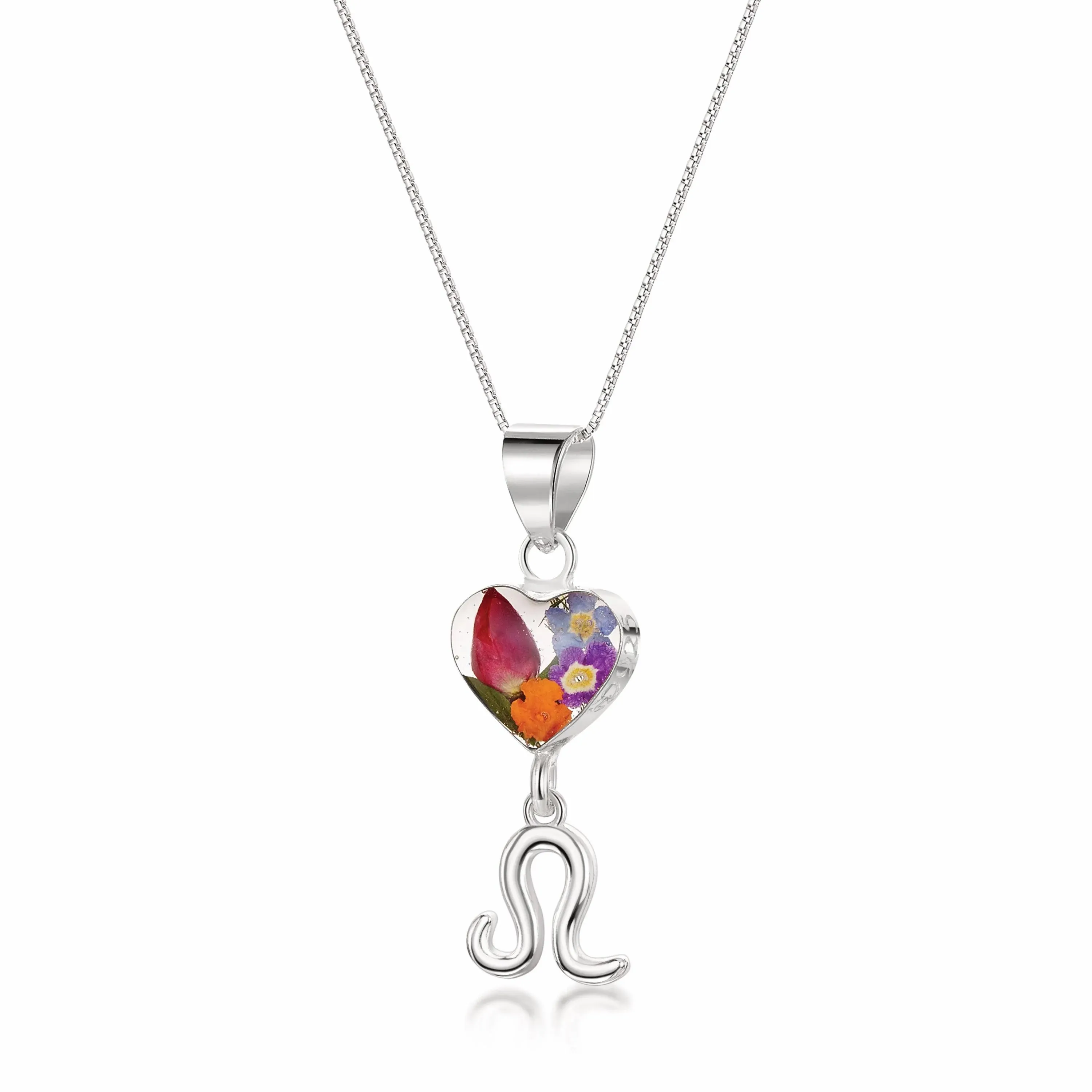 Leo Necklace - Sterling silver pendant with real flowers & a zodiac charm.   More Options...