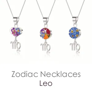 Leo Necklace - Sterling silver pendant with real flowers & a zodiac charm.   More Options...