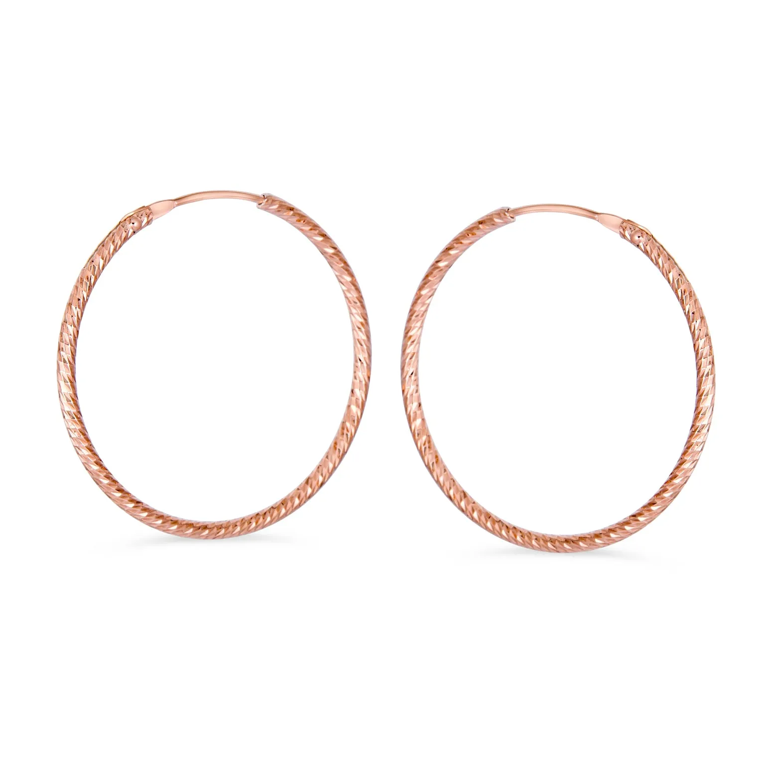 Lightweight Rose Gold Hoop Huggie Earrings Diamond Cut Twist Sterling Silver