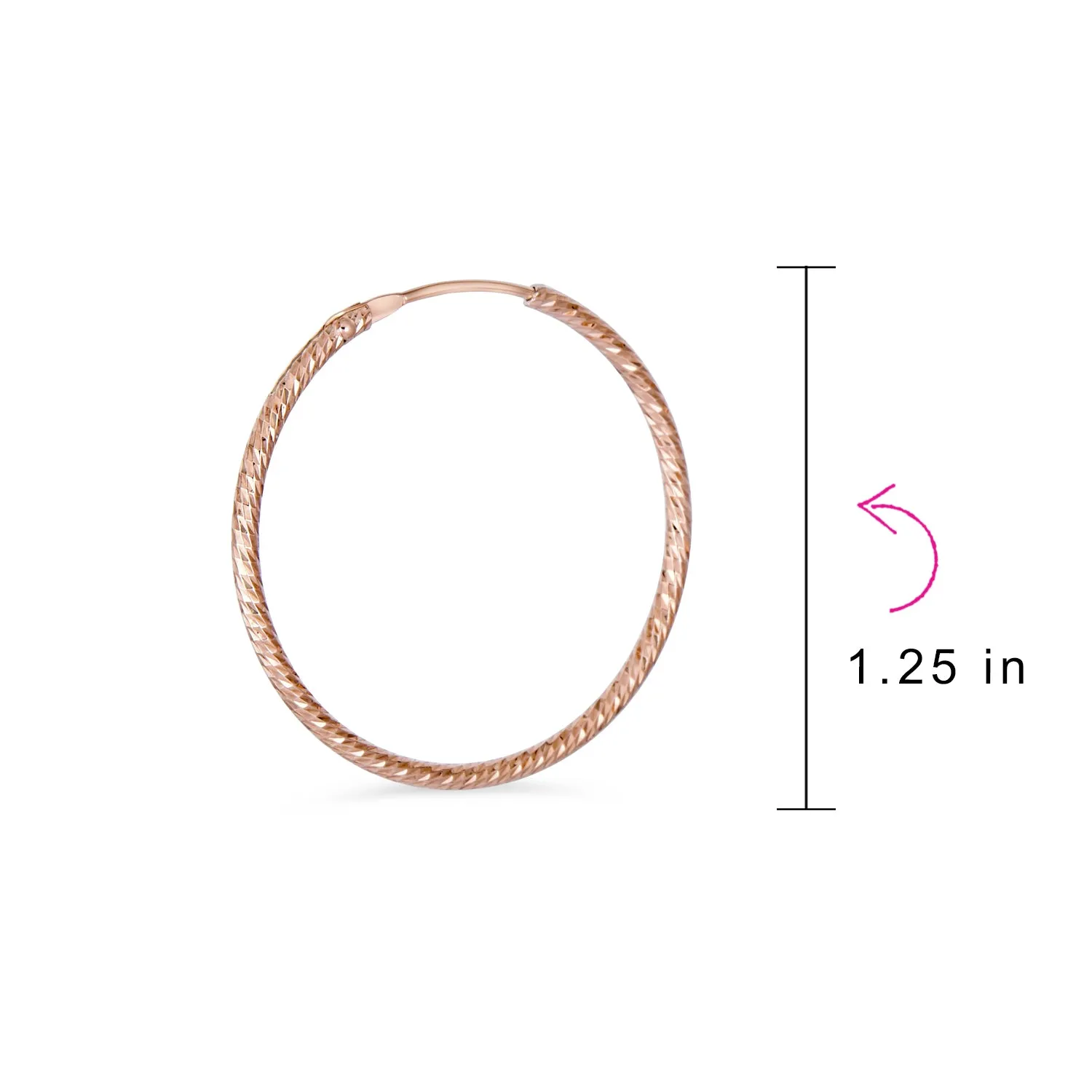 Lightweight Rose Gold Hoop Huggie Earrings Diamond Cut Twist Sterling Silver