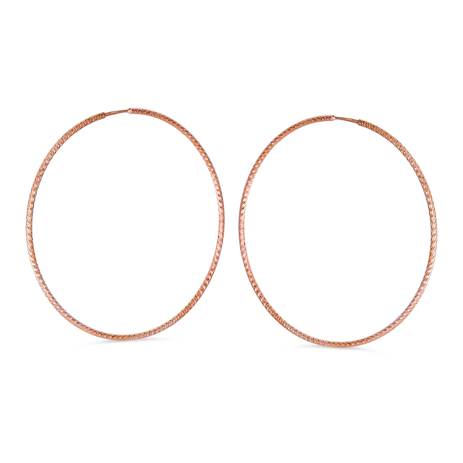 Lightweight Rose Gold Hoop Huggie Earrings Diamond Cut Twist Sterling Silver