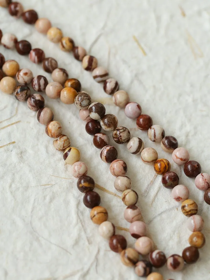 Long Multi-Colored Zebra Stone Beaded Necklace