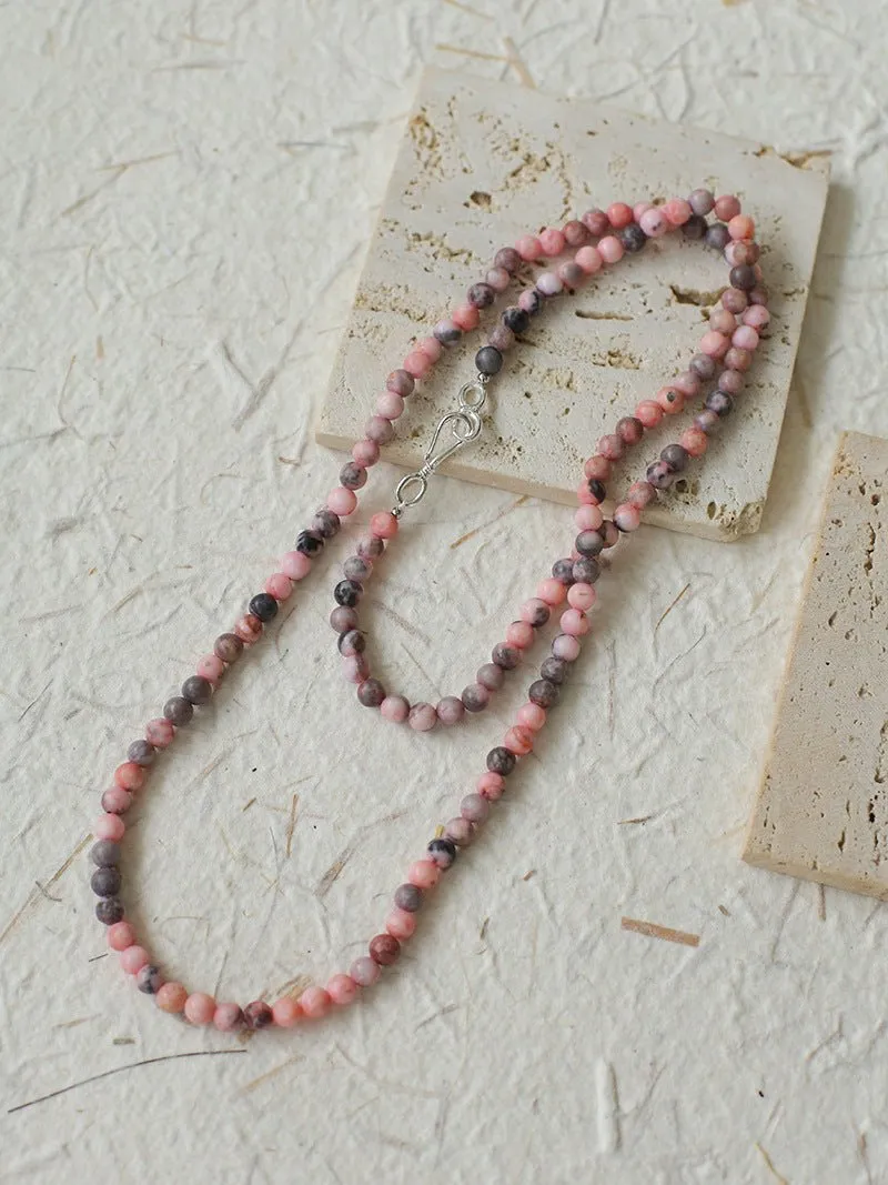 Long Multi-Colored Zebra Stone Beaded Necklace