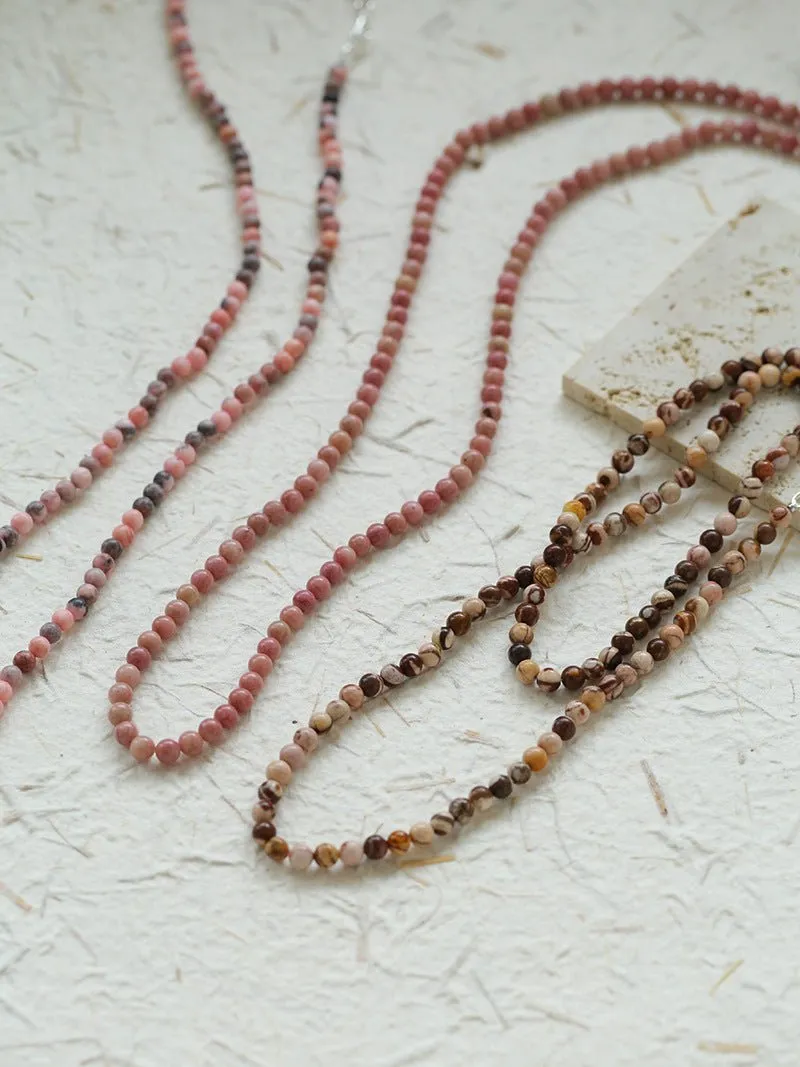 Long Multi-Colored Zebra Stone Beaded Necklace