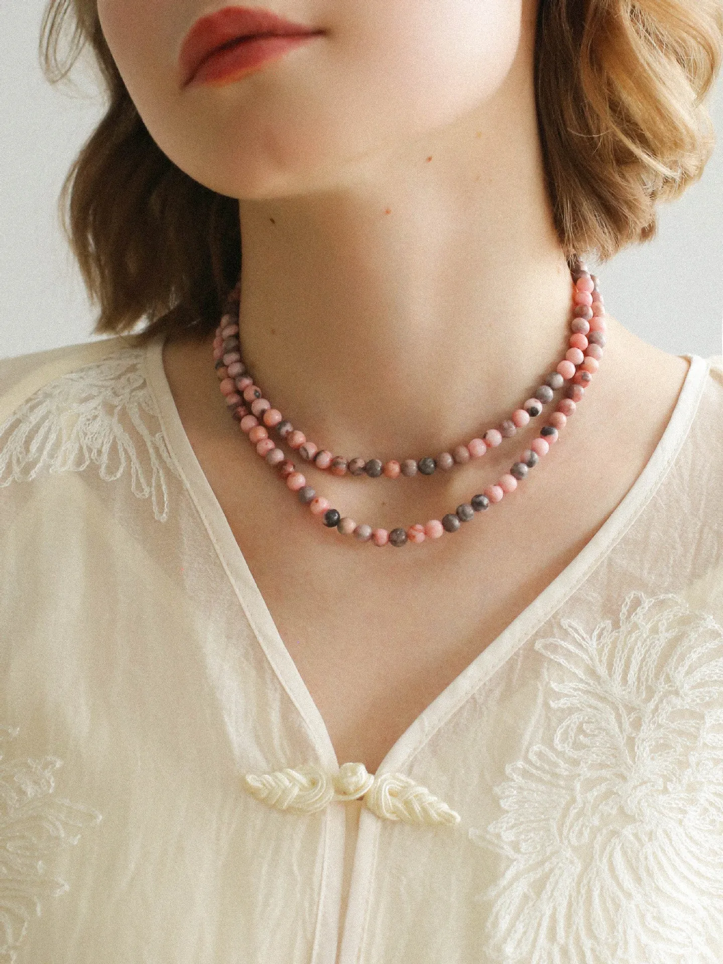 Long Multi-Colored Zebra Stone Beaded Necklace