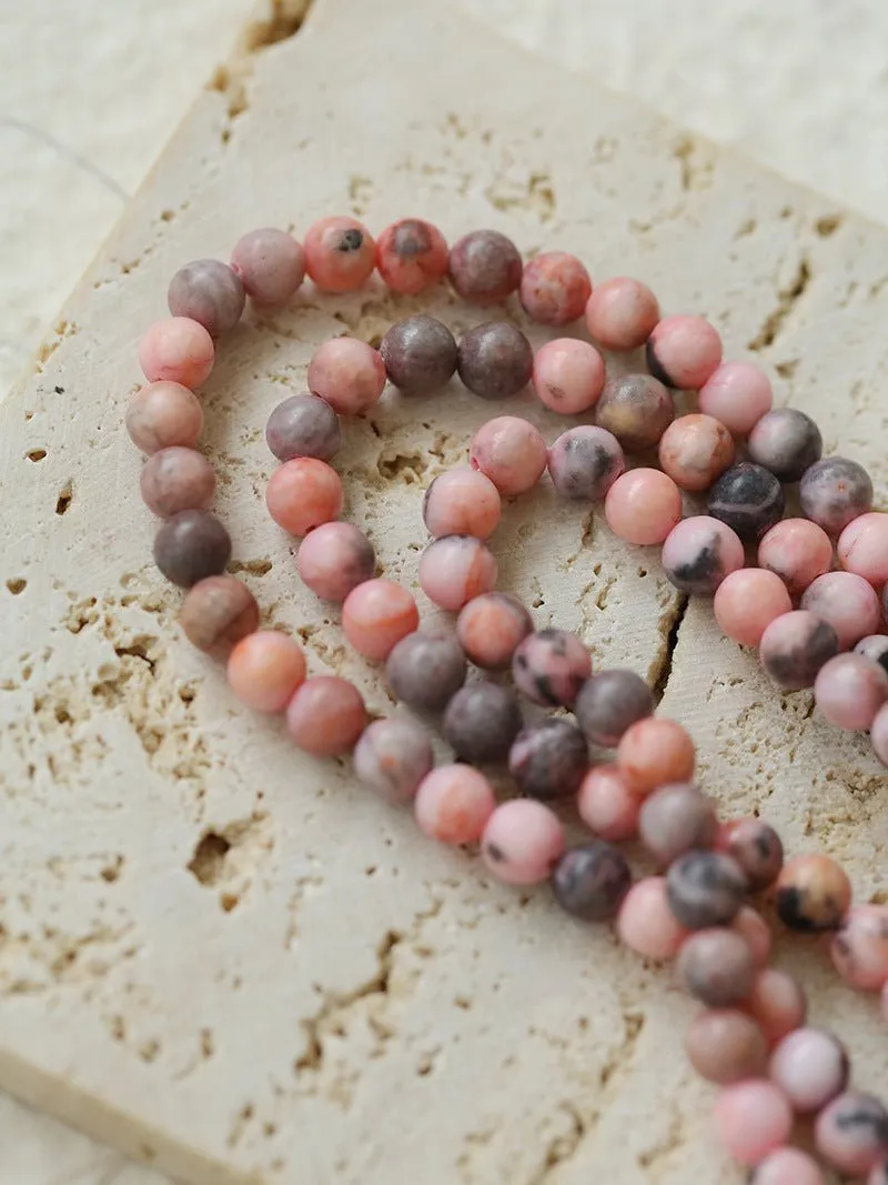 Long Multi-Colored Zebra Stone Beaded Necklace