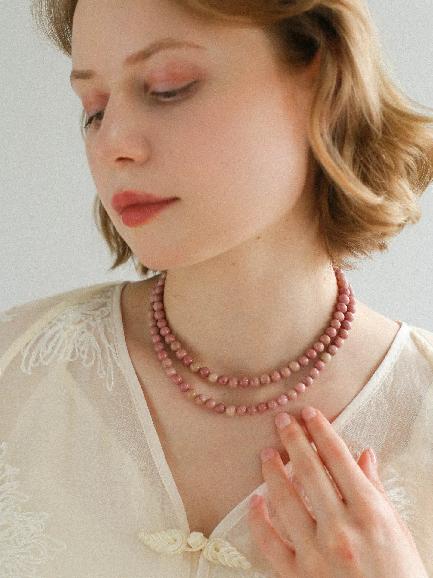 Long Multi-Colored Zebra Stone Beaded Necklace