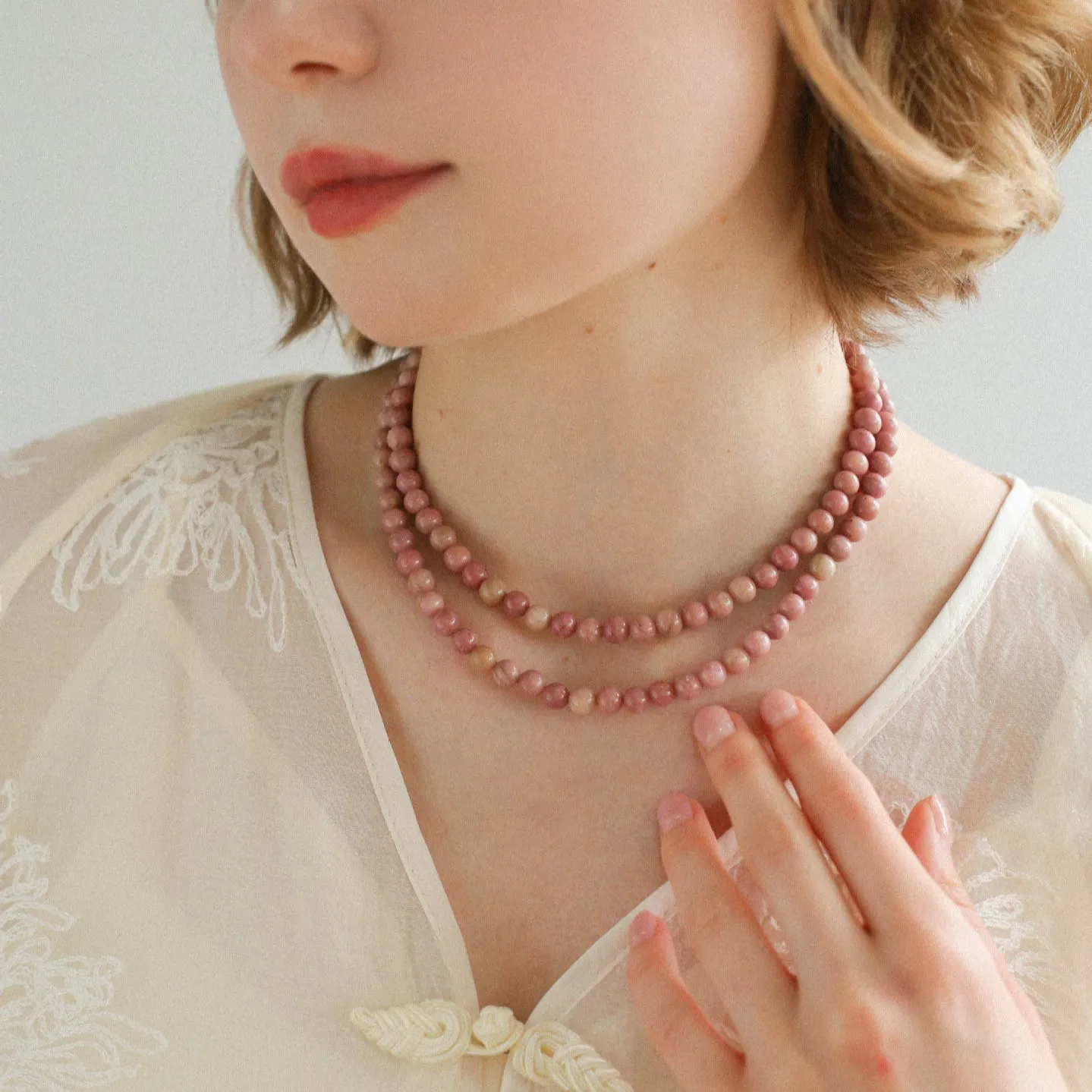 Long Multi-Colored Zebra Stone Beaded Necklace