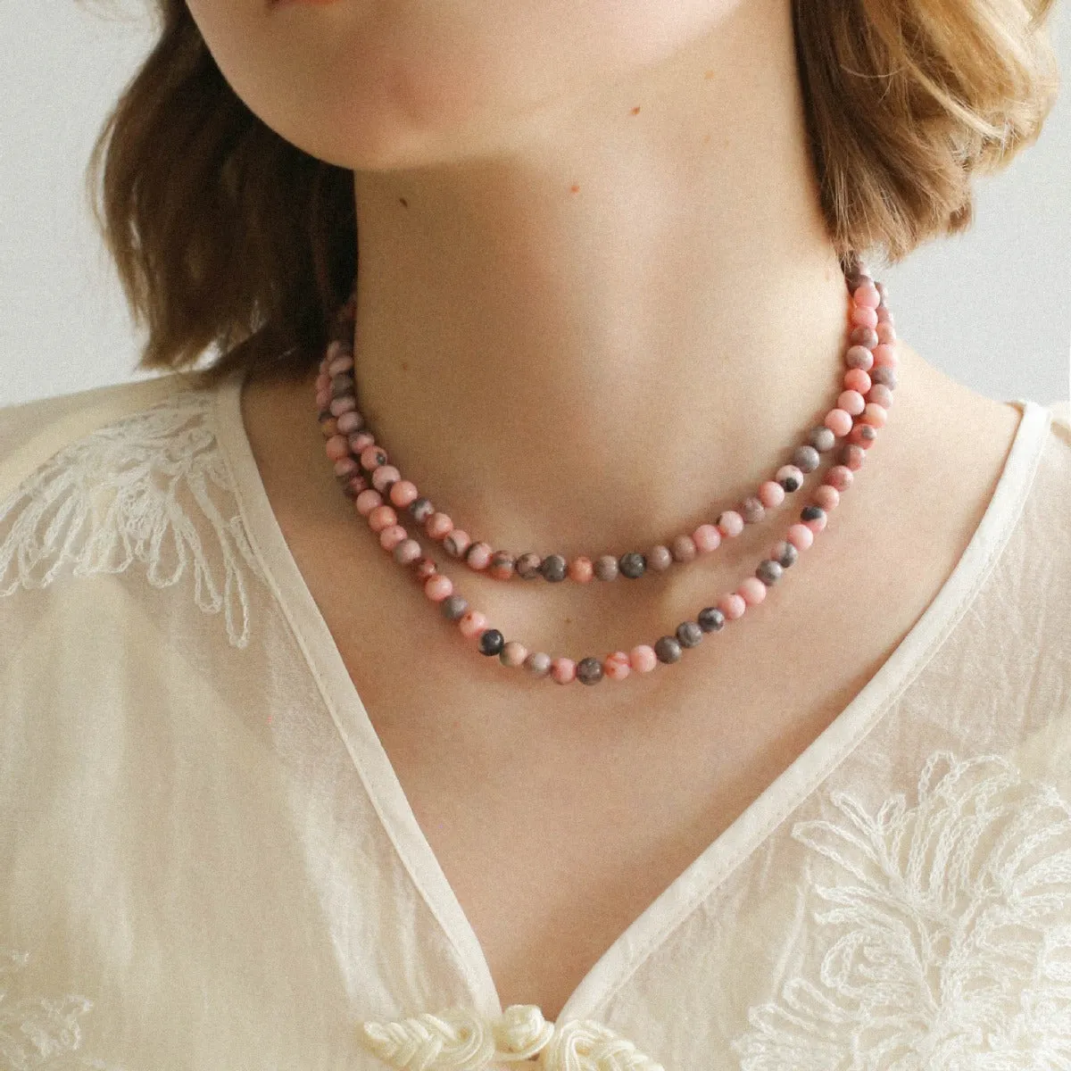 Long Multi-Colored Zebra Stone Beaded Necklace