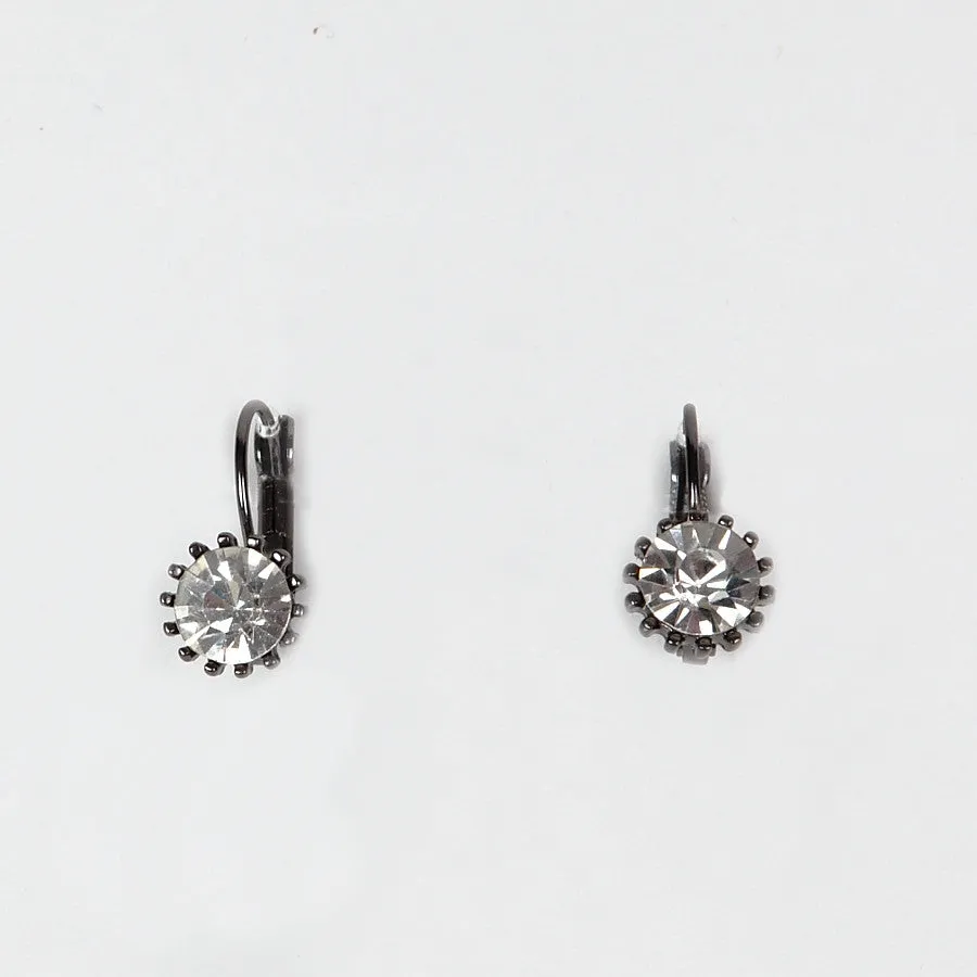 Lovett Clear Swarovski Crystal on Gun-Metal French Wire Earrrings